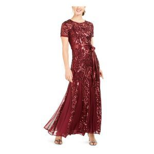 R&M RICHARDS PETITE Womens Maroon Short Sleeve Fit + Flare Dress Petites 8P
